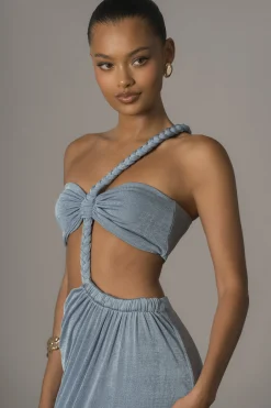 Blue Ema One Shoulder Maxi Dress