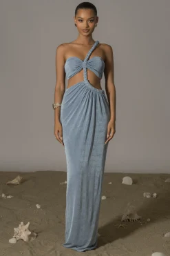 Blue Ema One Shoulder Maxi Dress