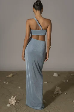 Blue Ema One Shoulder Maxi Dress