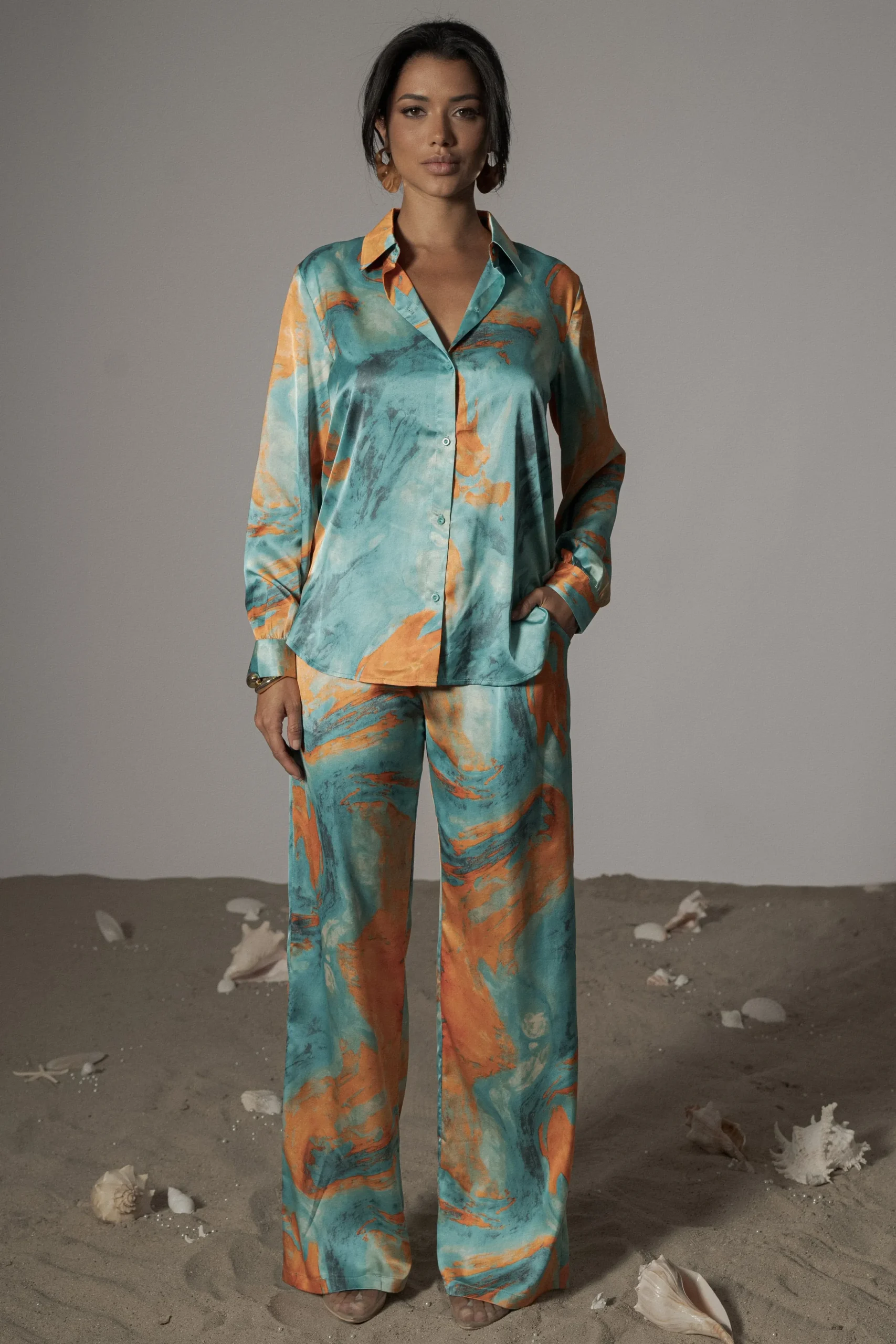 Blue Hidden Gems Satin Pant Set