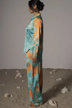 Blue Hidden Gems Satin Pant Set