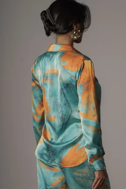 Blue Hidden Gems Satin Pant Set