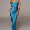 Blue Irresistible Satin Maxi Dress