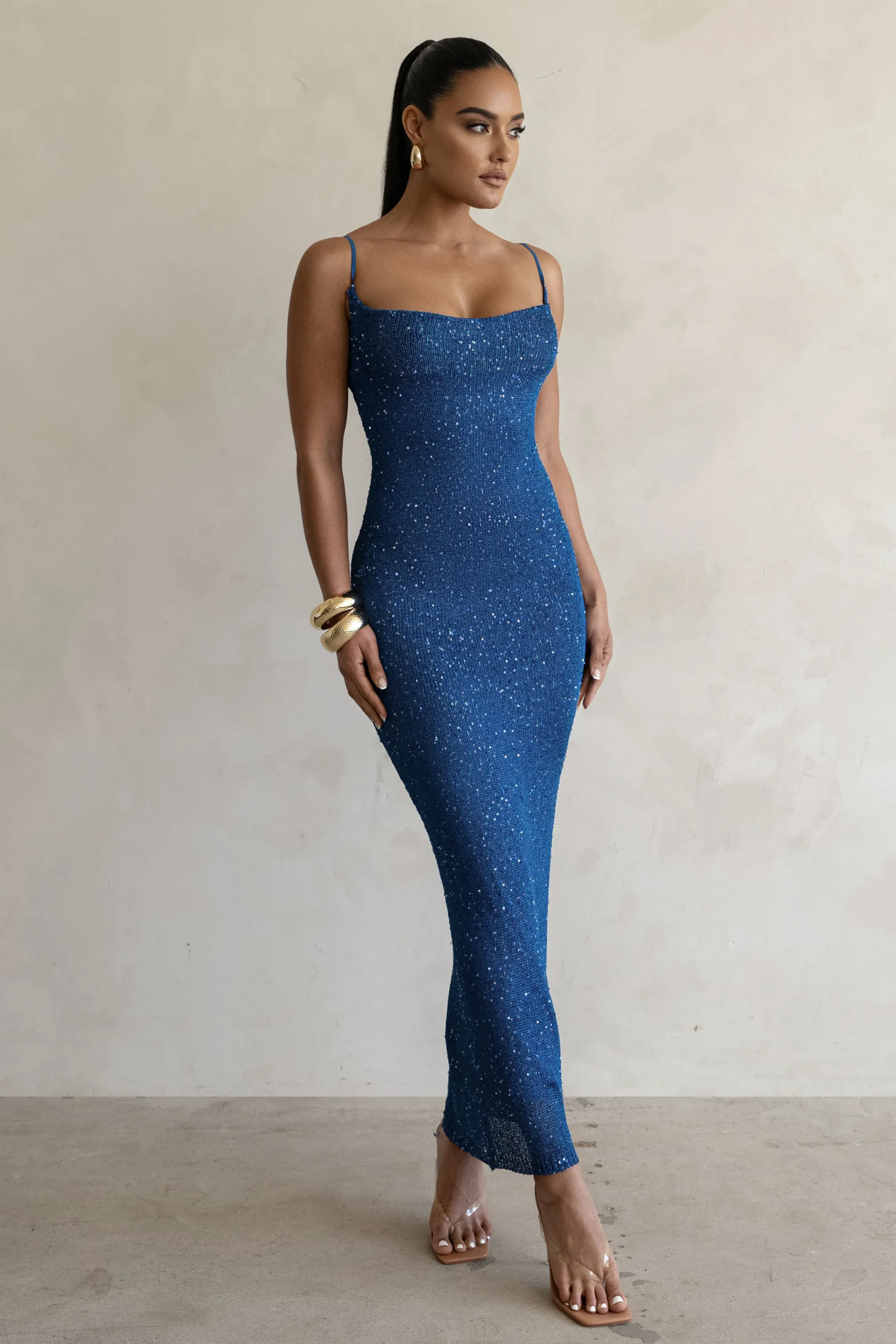 Blue Noemie Sequin Maxi Dress