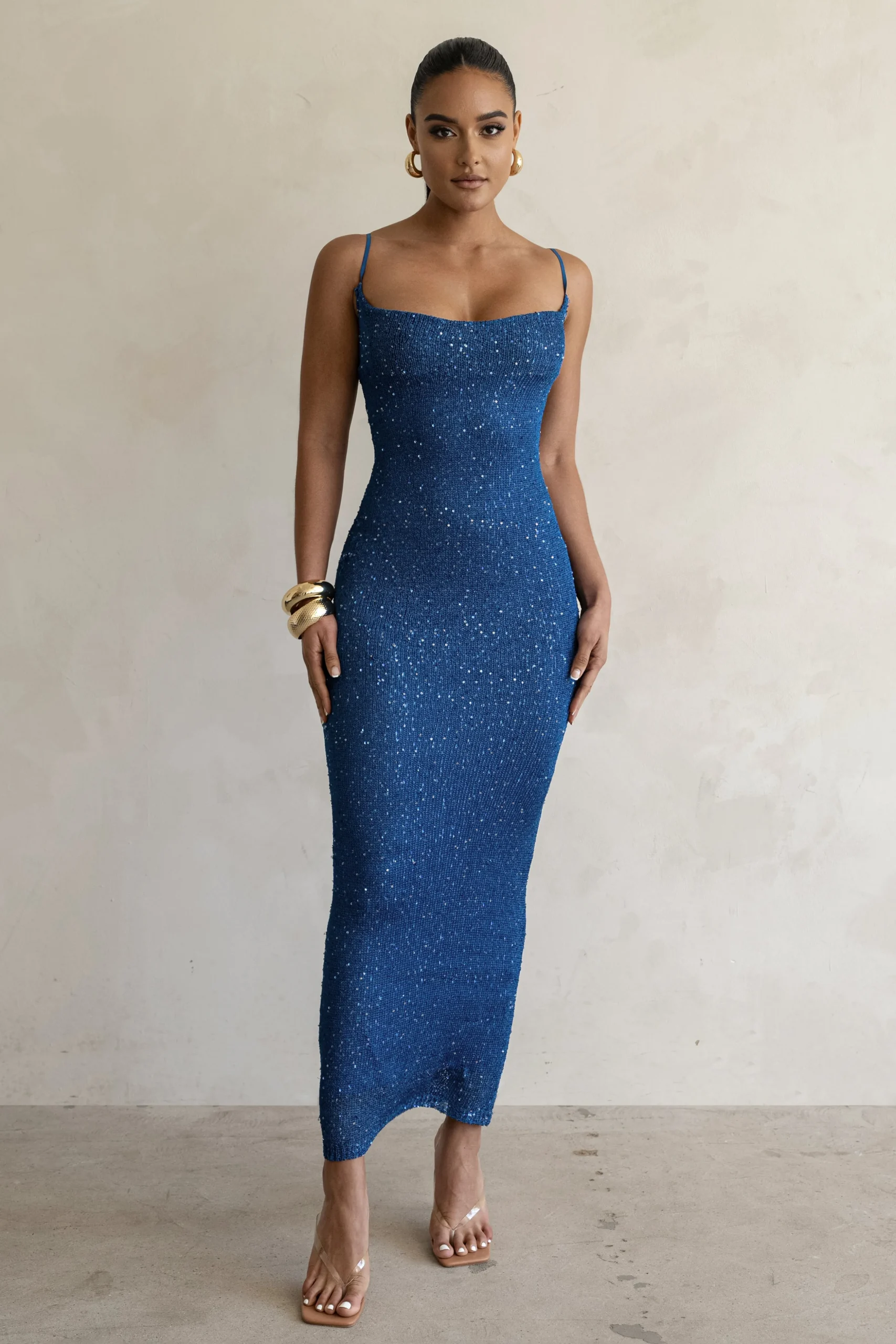 Blue Noemie Sequin Maxi Dress