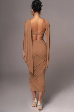 Brown Divine Drape Skirt Set