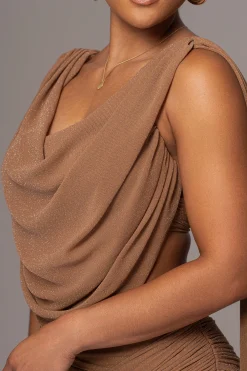 Brown Divine Drape Skirt Set