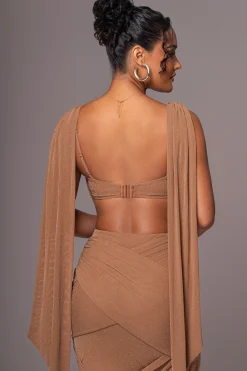 Brown Divine Drape Skirt Set