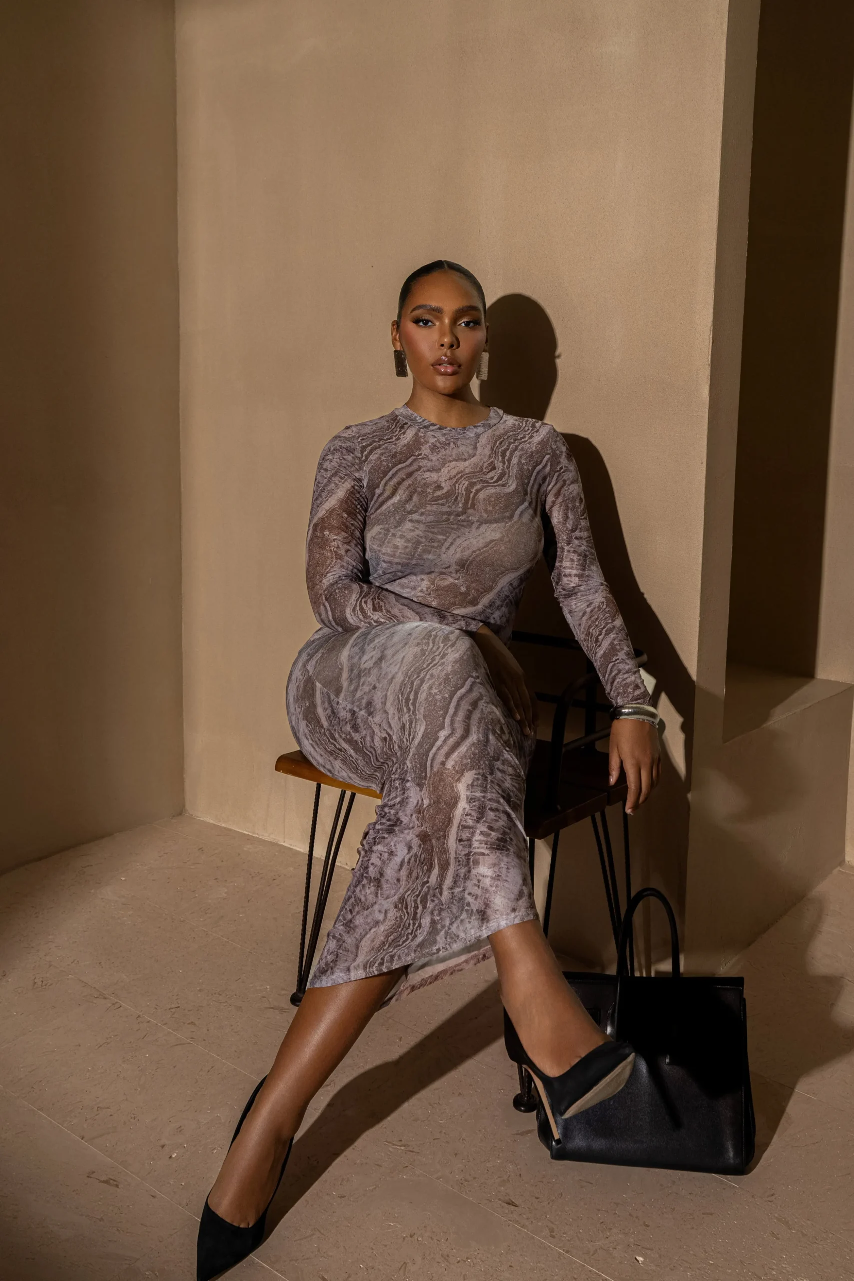 Brown Multi Solana Mesh Maxi Dress