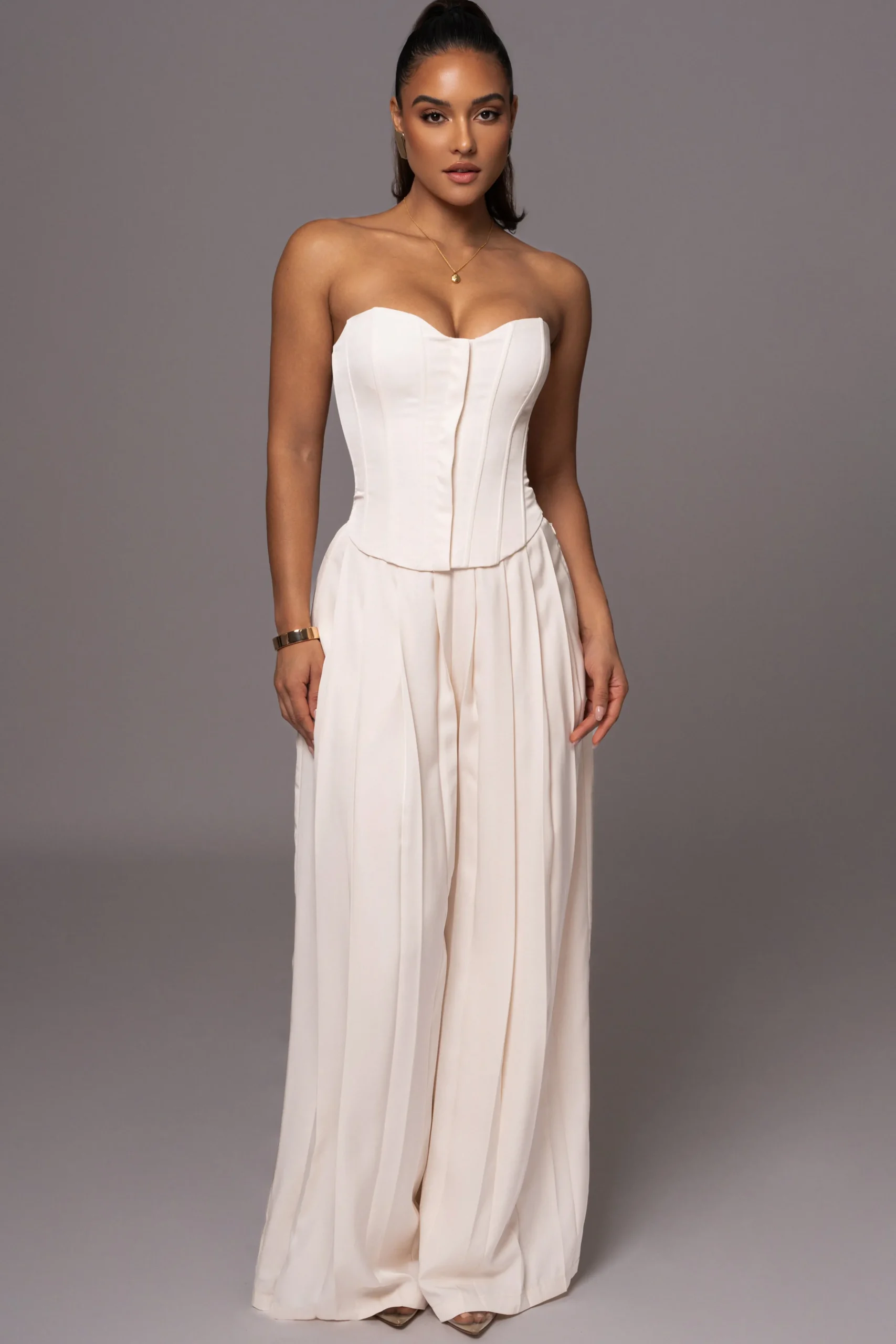 Buttercream Clara Wide Leg Pleated Trousers