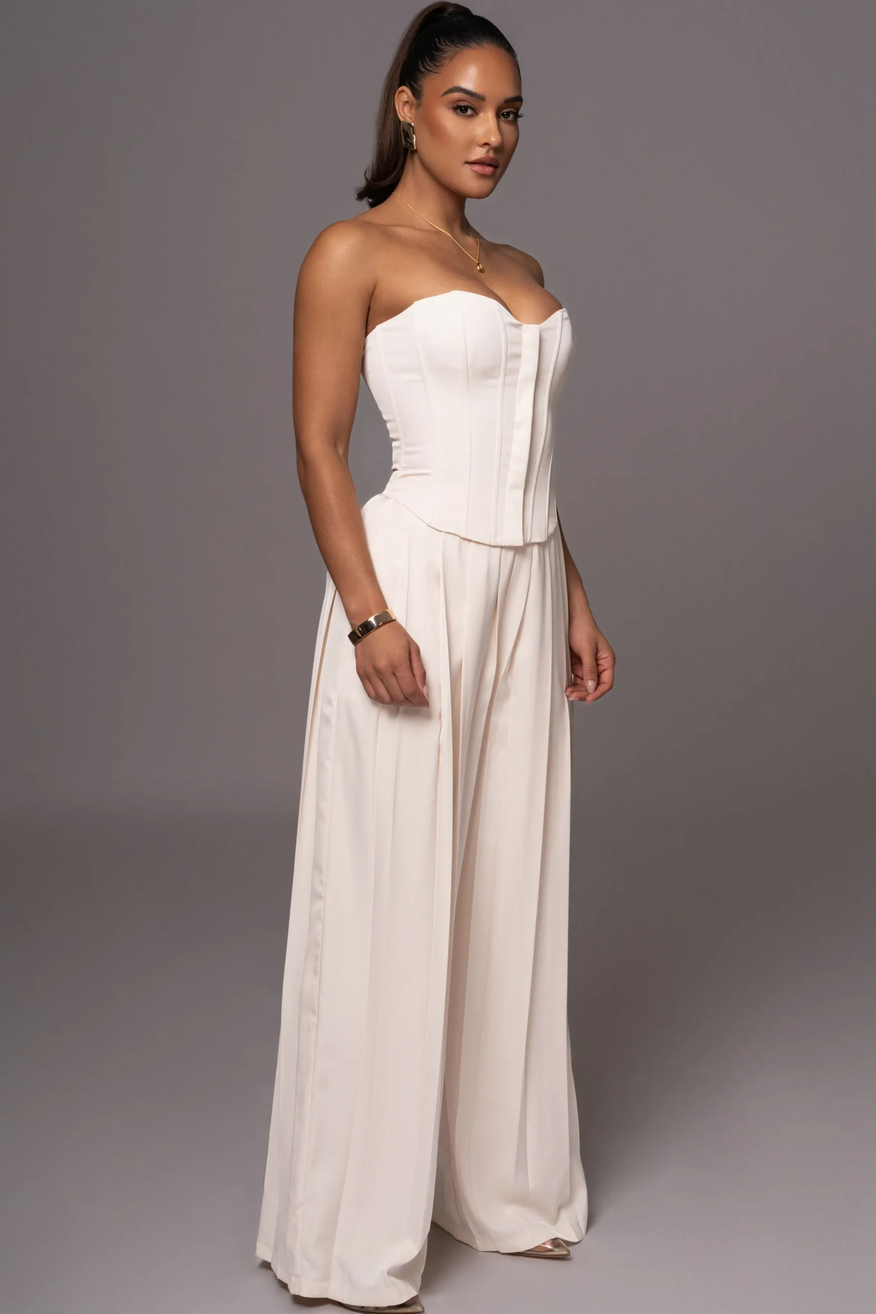 Buttercream Clara Wide Leg Pleated Trousers