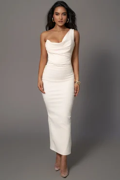 Buttercream Denim Krishna One Shoulder Maxi Dress