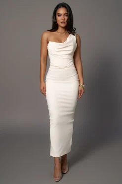 Buttercream Denim Krishna One Shoulder Maxi Dress