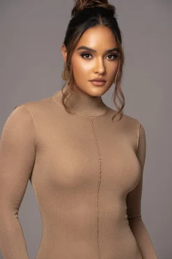 Camel Fame Mock Neck Maxi Dress