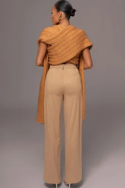 Camel Soft Life Cable Knit Sweater Top
