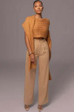 Camel Soft Life Cable Knit Sweater Top