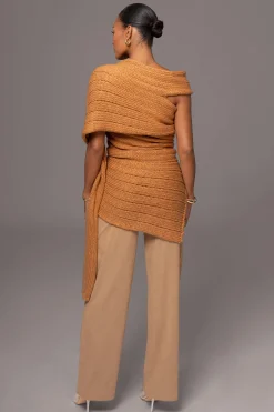 Camel Soft Life Cable Knit Sweater Top