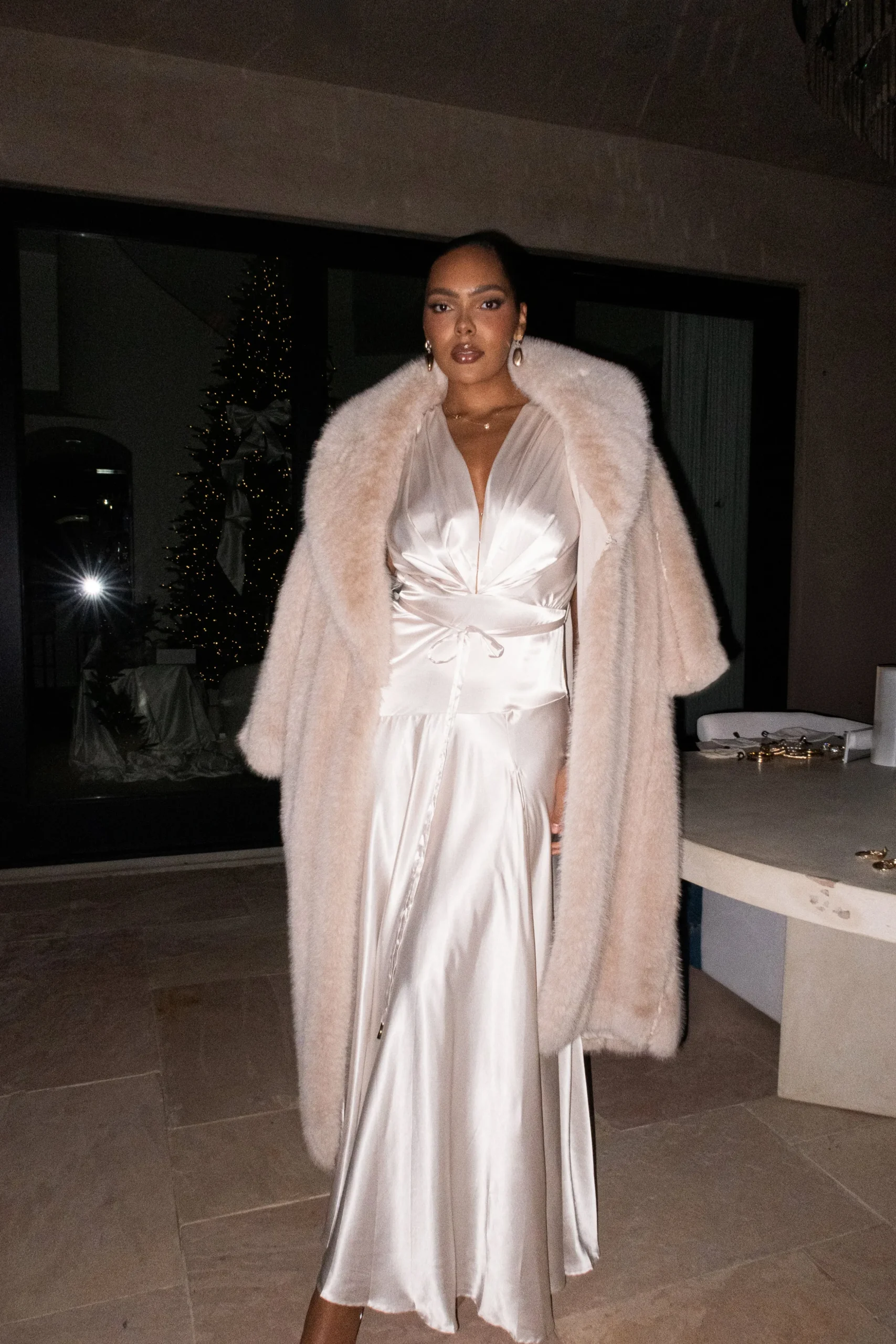 Champagne Amalia Satin Maxi Dress