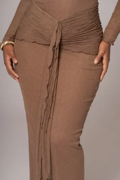 Chocolate Drape Mock Neck Dress