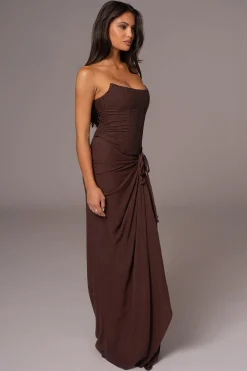 Chocolate Noelia Linen Slit Skirt
