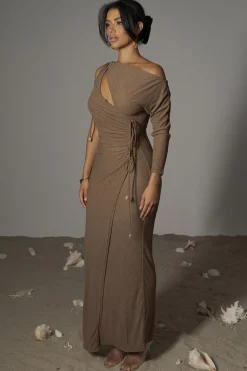 Chocolate Odelia Crinkled Maxi Dress