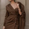 Chocolate One Shoulder Suede Blazer Dress