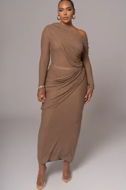 Chocolate Textured One Shoulder Bodysuit