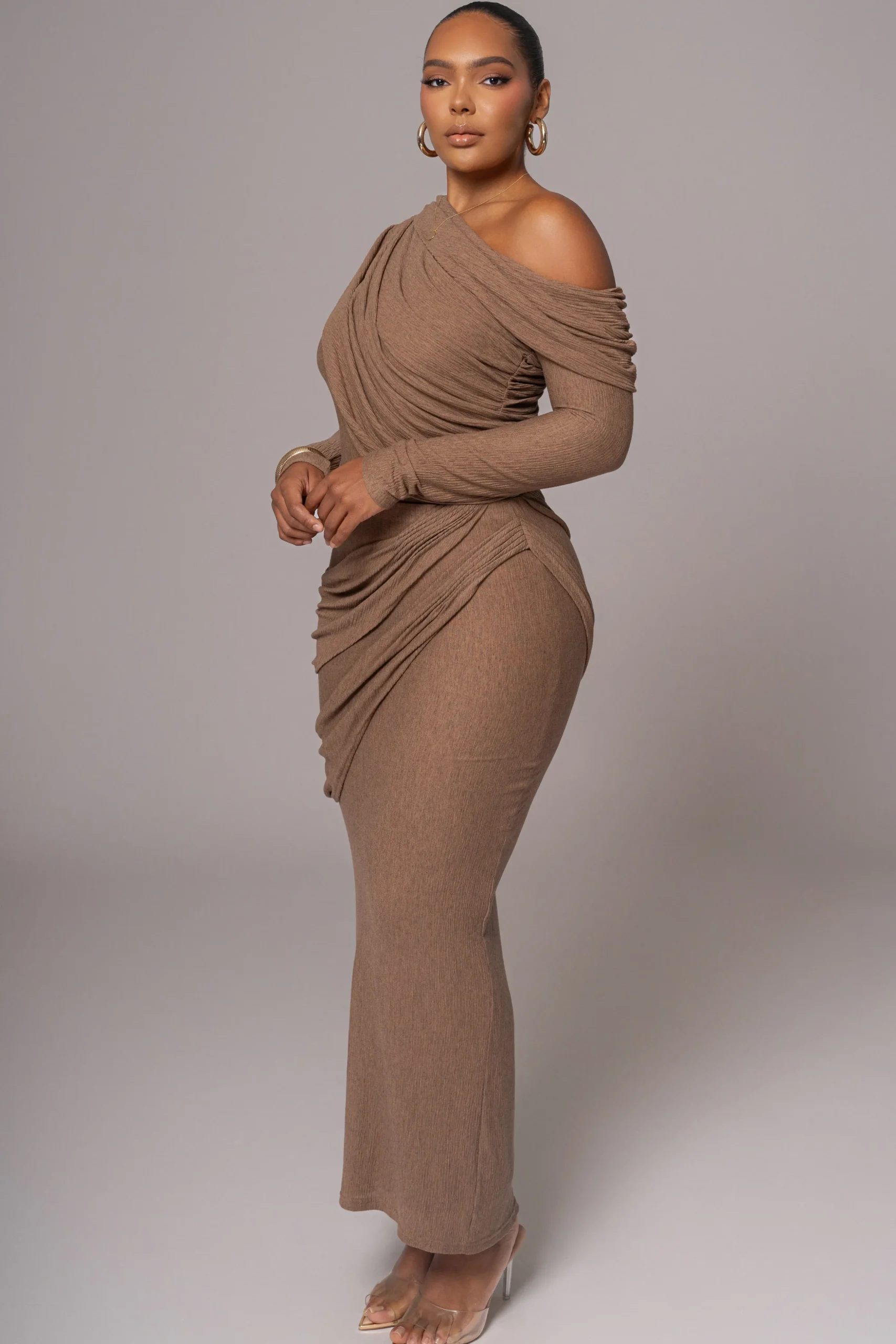 Chocolate Textured One Shoulder Bodysuit