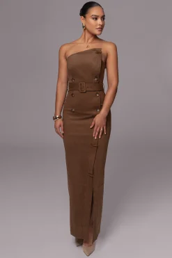 Chocolate Xena Suede Maxi Dress