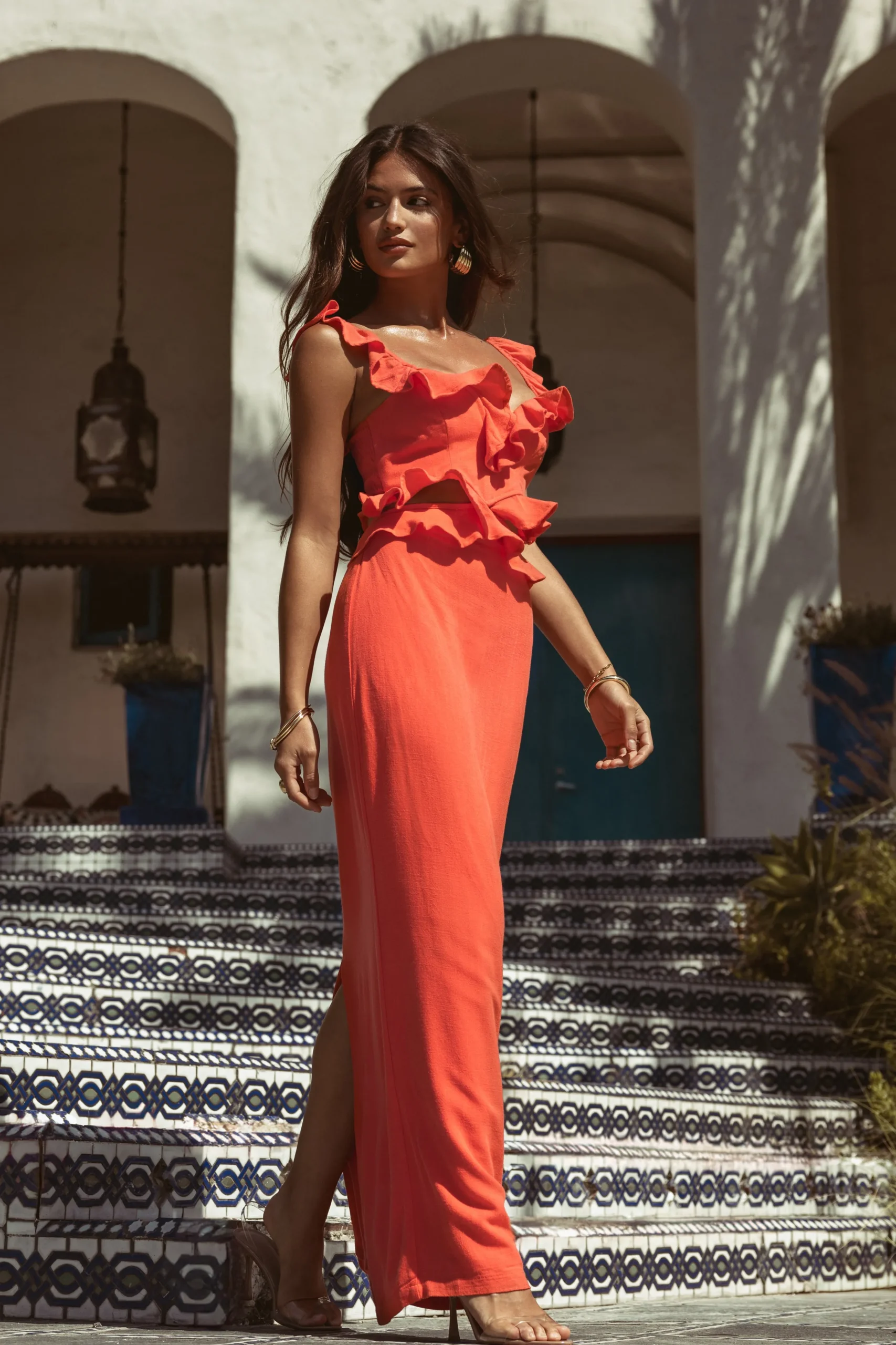 Coral Brighter Days Linen Maxi Dress