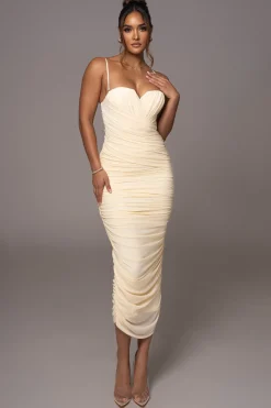 Cream Arcadia Mesh Midi Dress