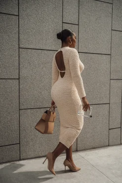 Cream Autumn Knit Maxi Dress