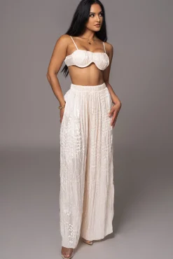 Cream Lets Get Away Satin Pant Set