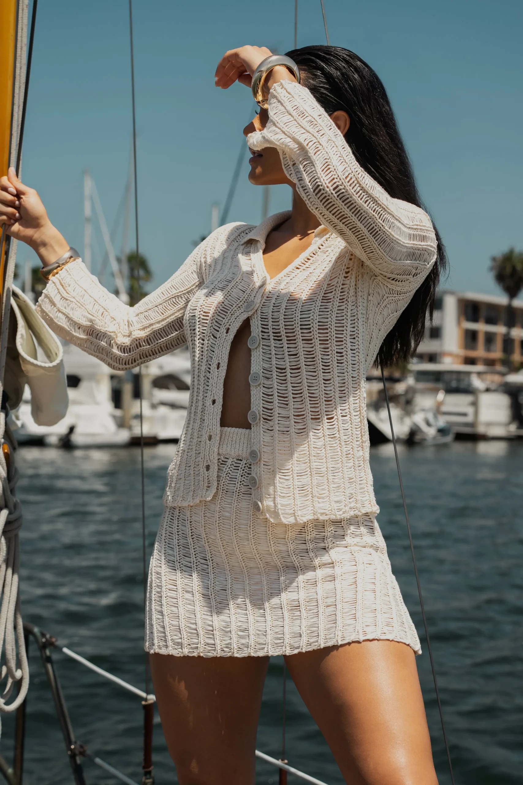 Cream Oceana Crochet Mini Skirt