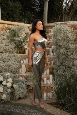 Gold Joce One Shoulder Maxi Dress