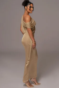 Gold Metallic Celestina Draped Maxi Dress