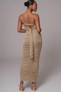 Gold Ruched Metallic Maxi Dress