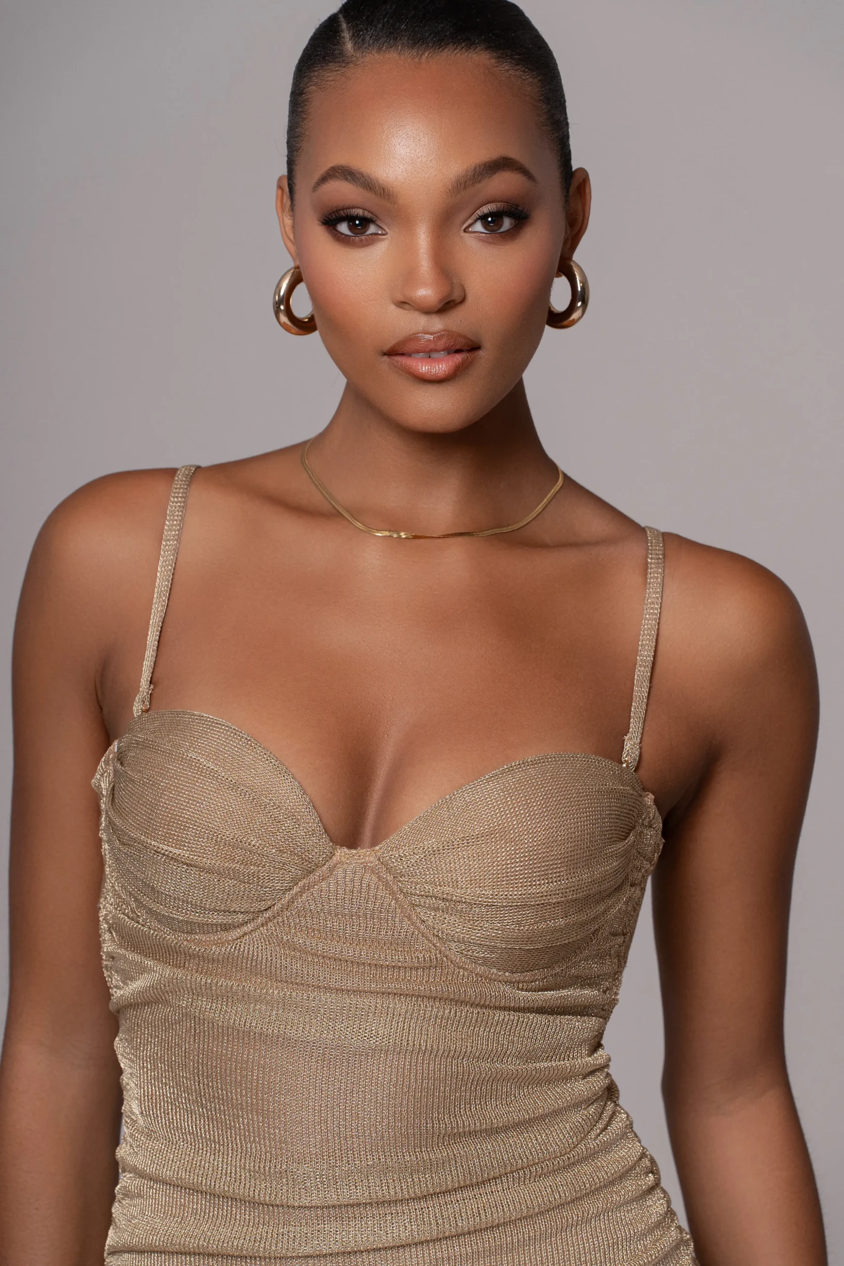 Gold Ruched Metallic Maxi Dress