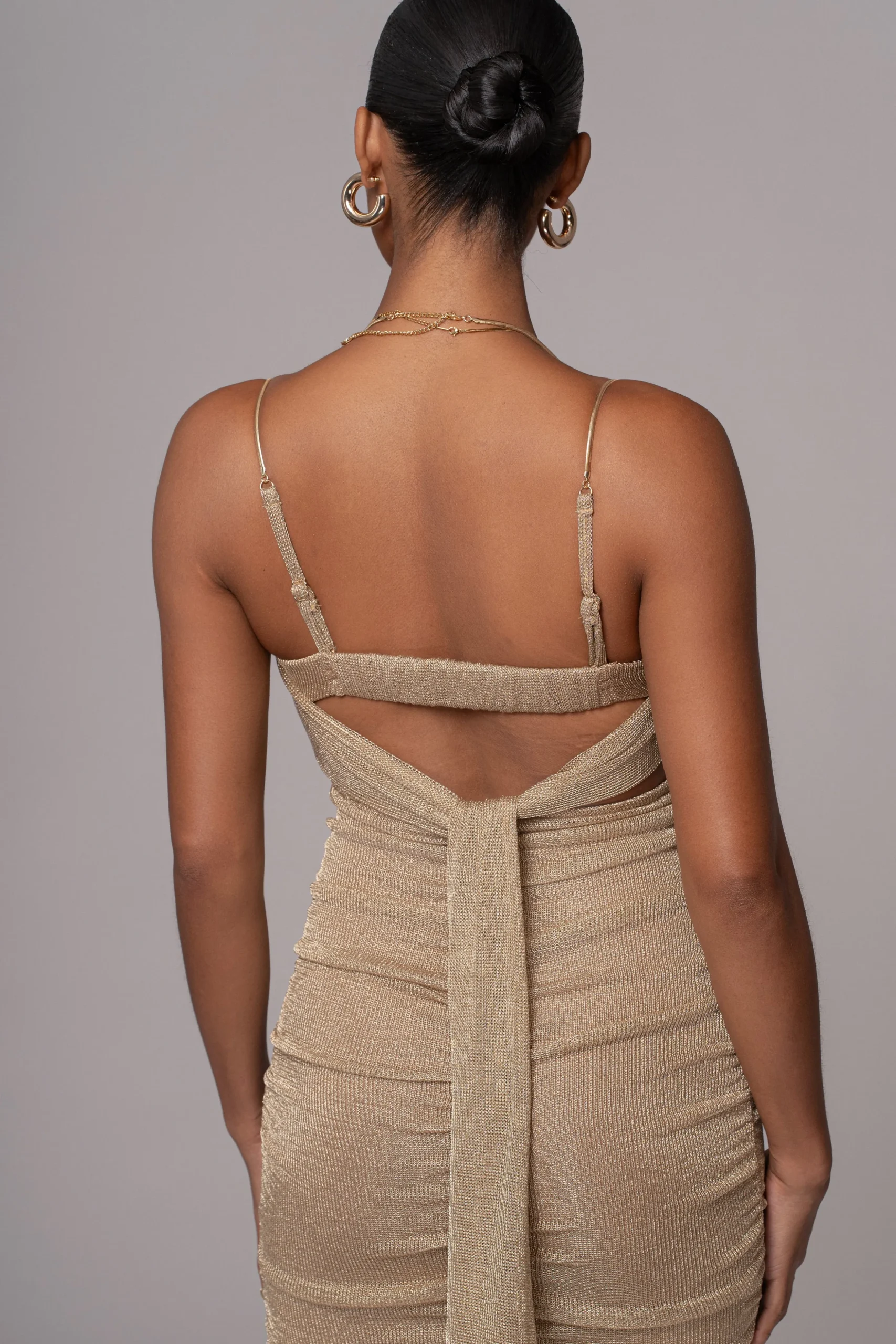 Gold Ruched Metallic Maxi Dress