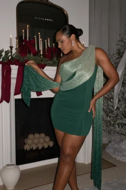 Green Asymmetric Drape Mini Dress