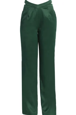 Green Joana Cutout Satin Trousers