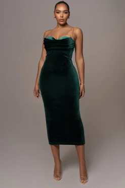 Green JOSANNA VELVET MIDI DRESS