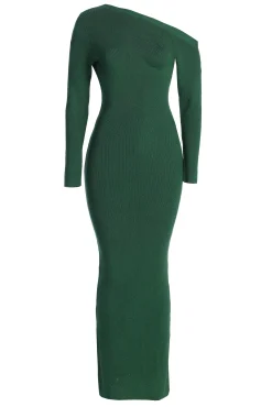 Green Night Shimmers Asymmetrical Maxi Dress
