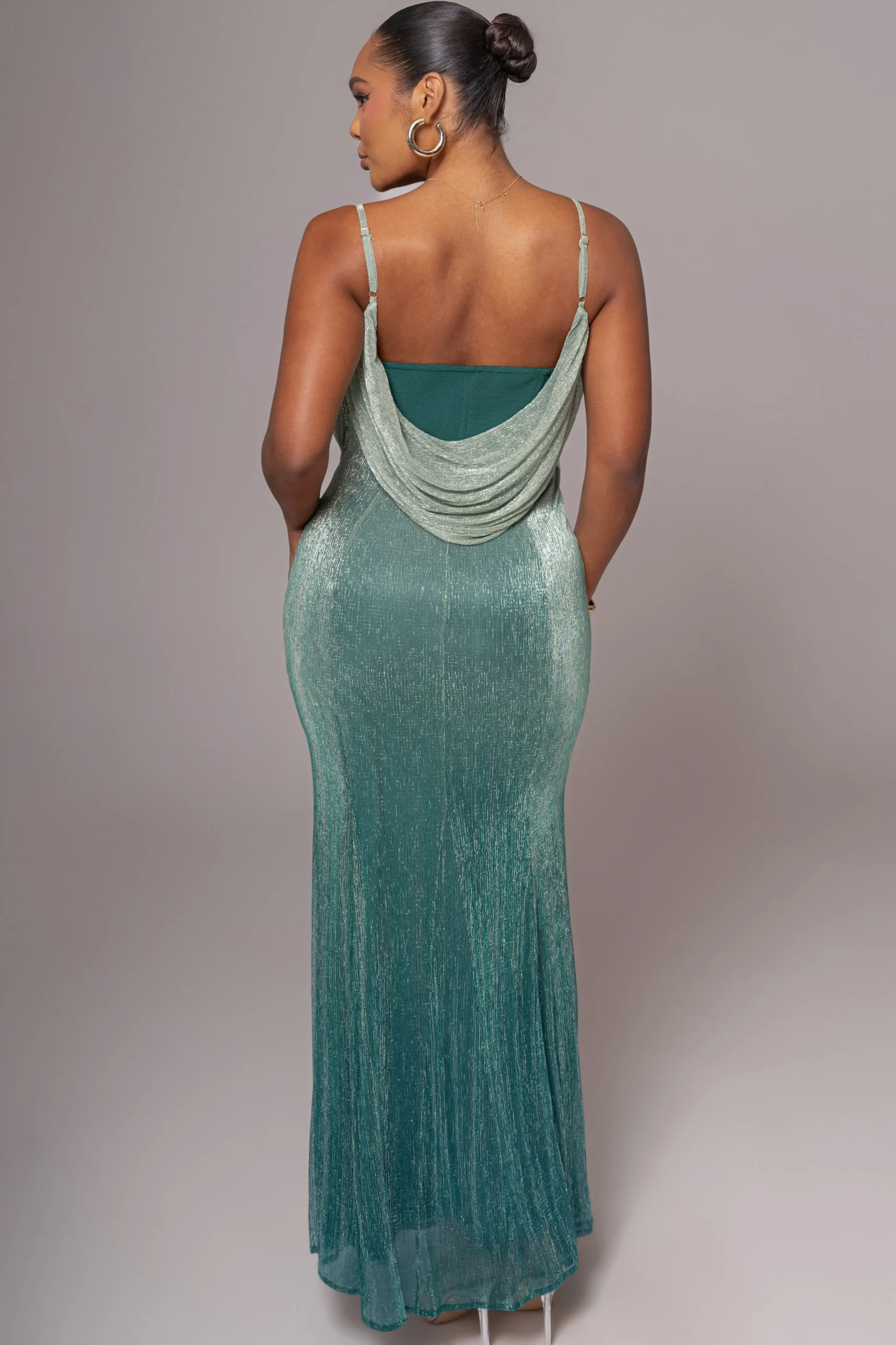 Green Shimmery Nights Maxi Dress