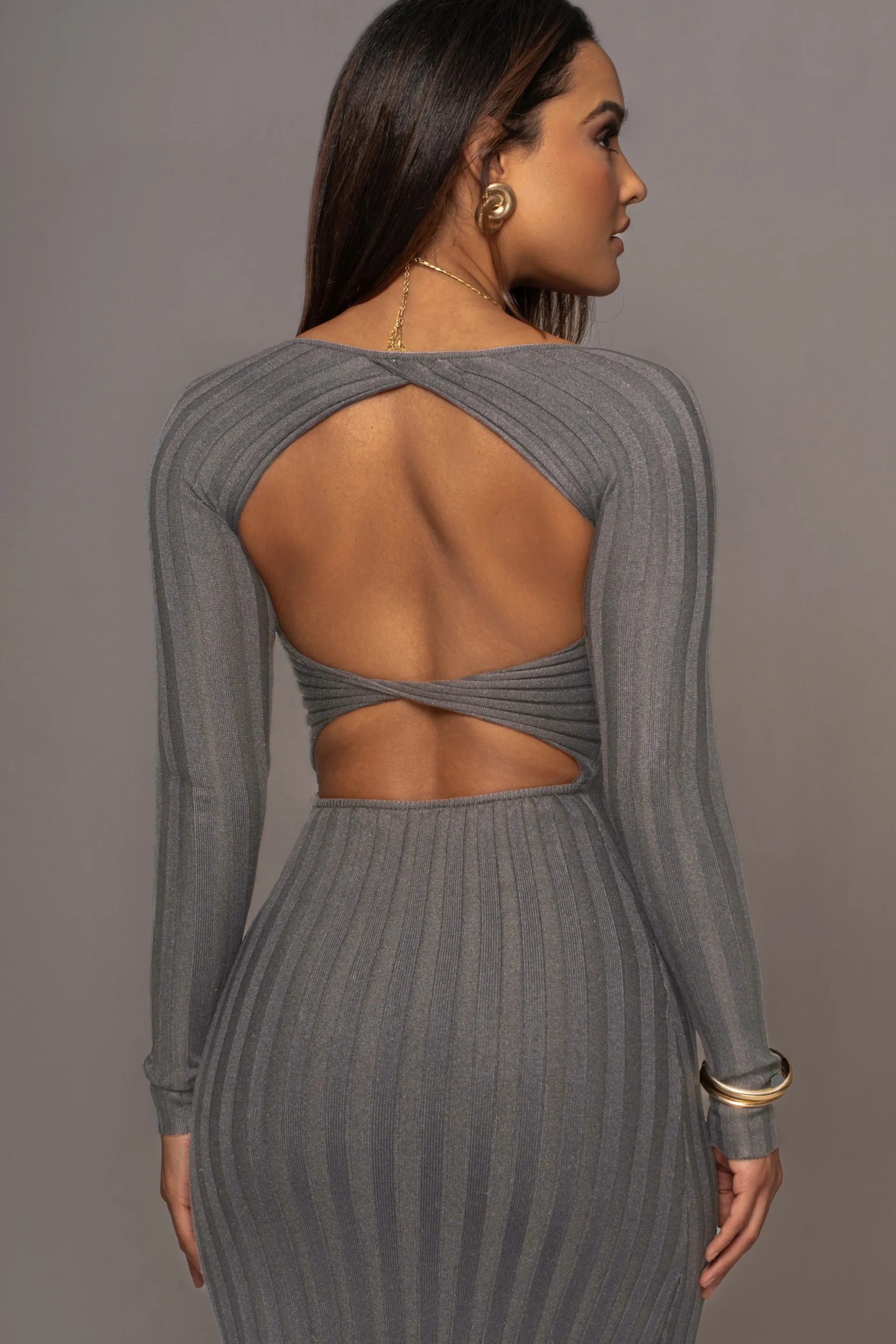Grey Danni Ribbed Maxi Dress