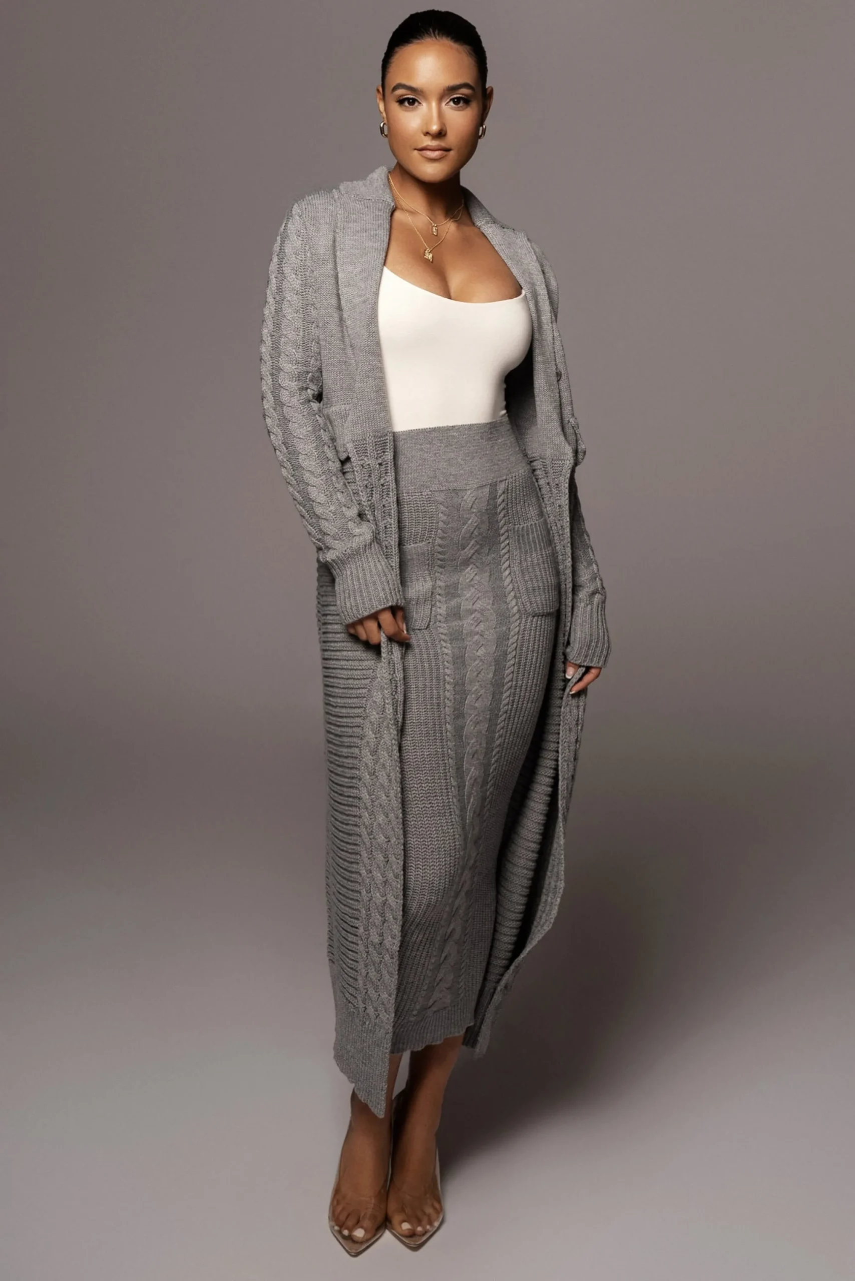 Grey Evana Cable Knit Cardigan