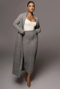 Grey Evana Cable Knit Cardigan