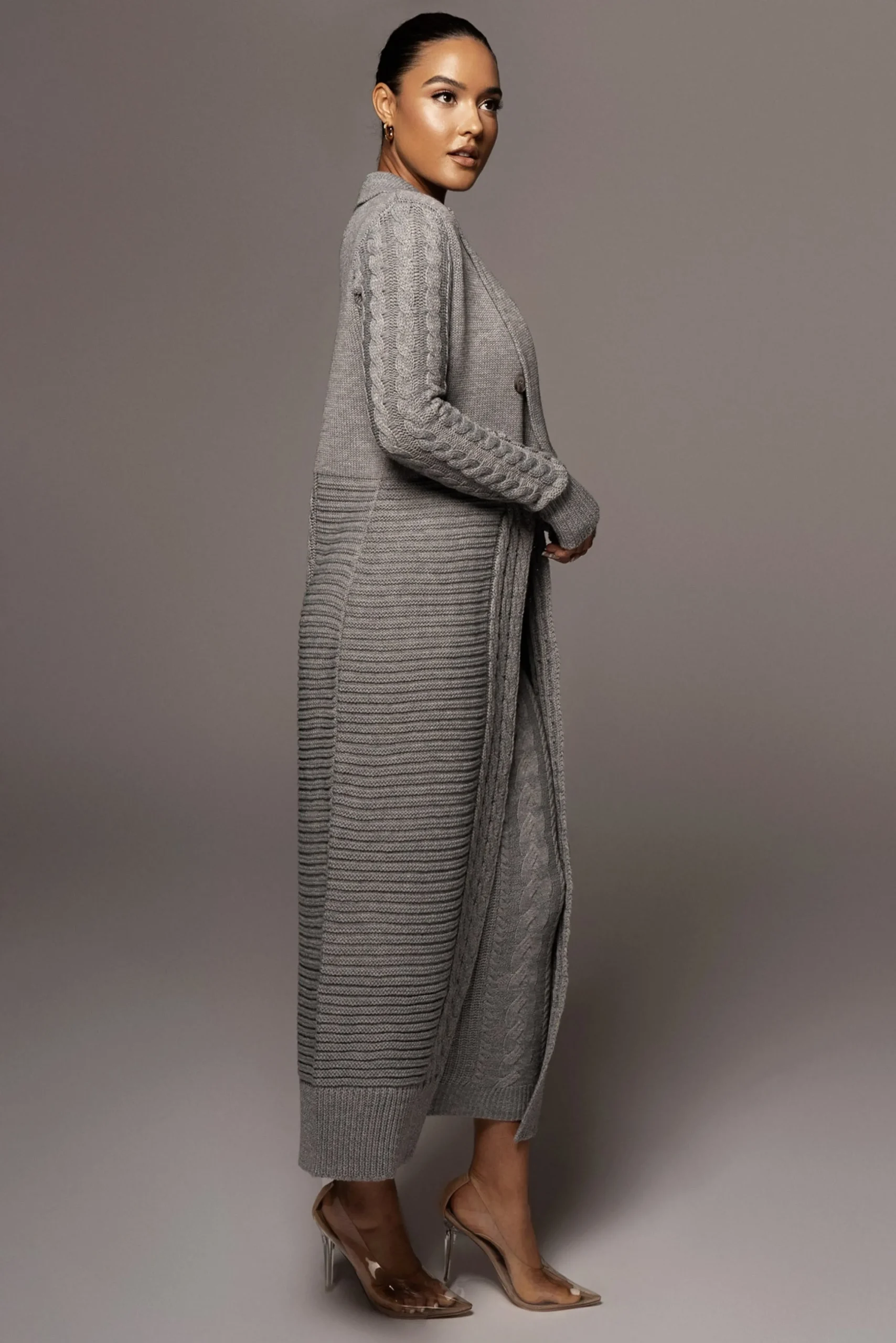 Grey Evana Cable Knit Cardigan
