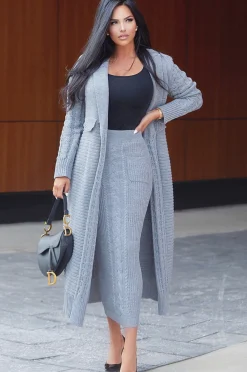 Grey Missy Cable Sweater Midi Skirt