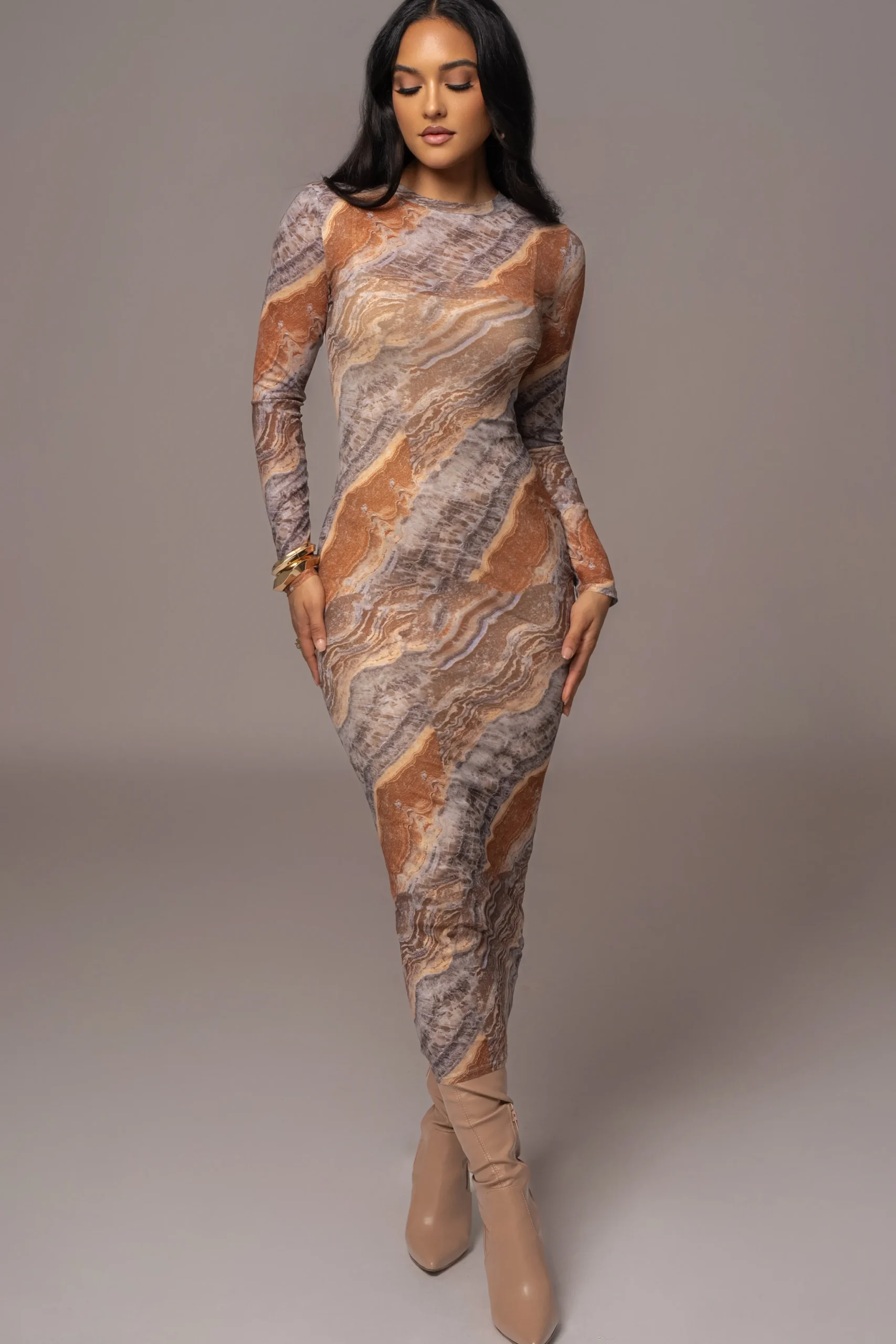 Grey Multi Solana Mesh Maxi Dress